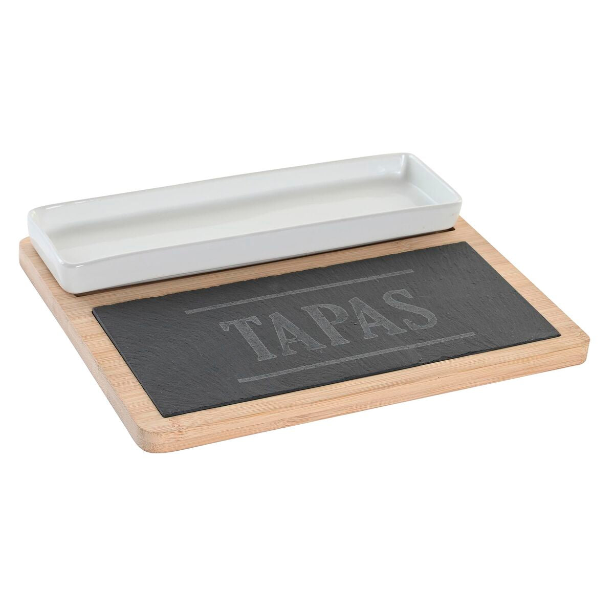 Tapas tarjotin liuskakivellä 24 x 7 x 2,5 cm, bambu alkuruokasetti, keraamiikka