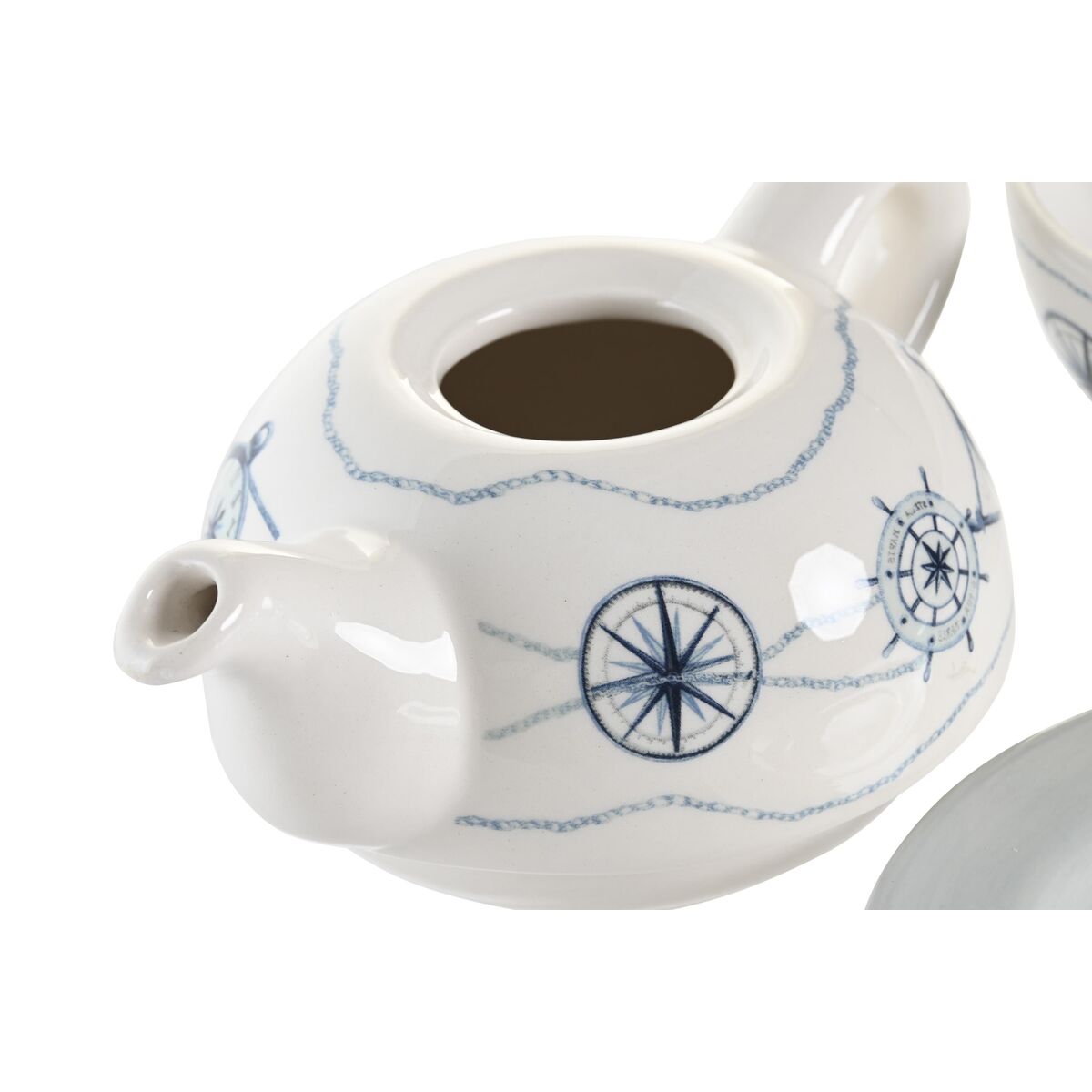 Teeastiasto 750 ml dolomiitti, sinivalkoinen 3 osaa - teekannu, kuppi, lautanen