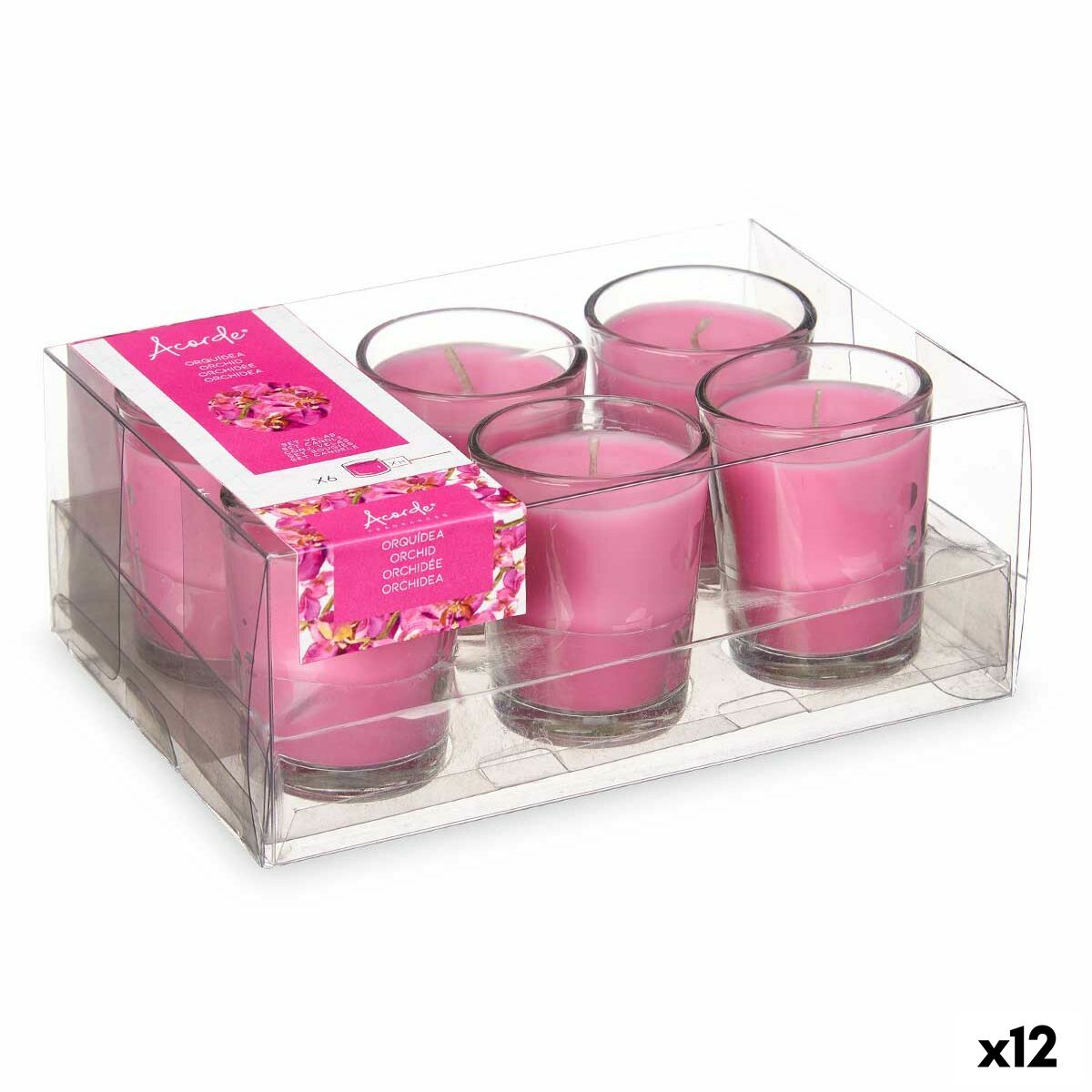 Tuoksukynttilät lasissa, orkidea, pinkki, 12 kpl, sisustukseen - 16×6,5×11 cm