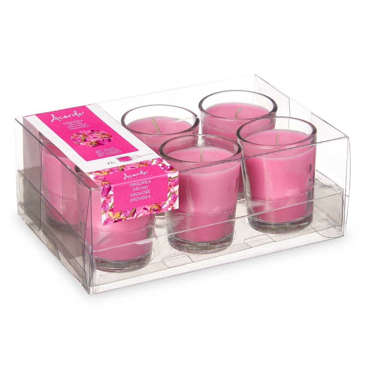 Tuoksukynttilät lasissa, orkidea, pinkki, 12 kpl, sisustukseen - 16×6,5×11 cm