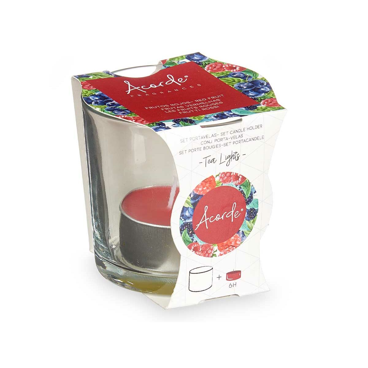 Tuoksukynttilät tealight punaiset marjat 12 kpl, lasi, alumiini, paloaika 6 h