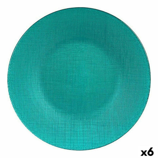Litteä lautanen lasinen, turkoosi 27,5 cm - 6 kpl, ruokalautaset juhliin