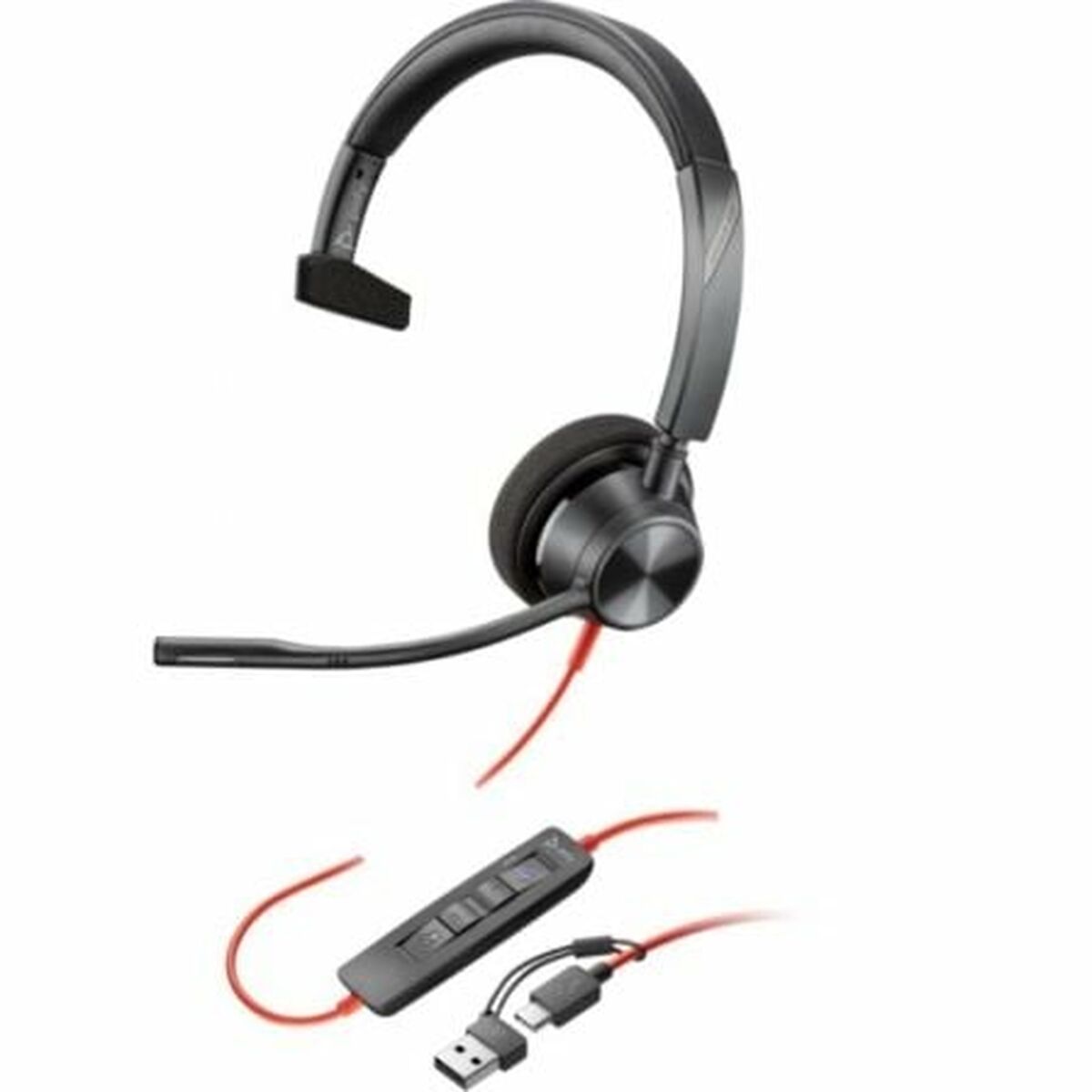 USB-kuuloke mikrofonilla, melunvaimennus, yksikuuloinen, musta, Windows & Mac