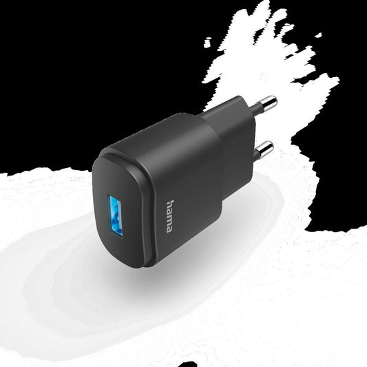 USB-seinälaturi 5 V 6 W USB-A, LED-indikaattori, musta - puhelimille, Hama
