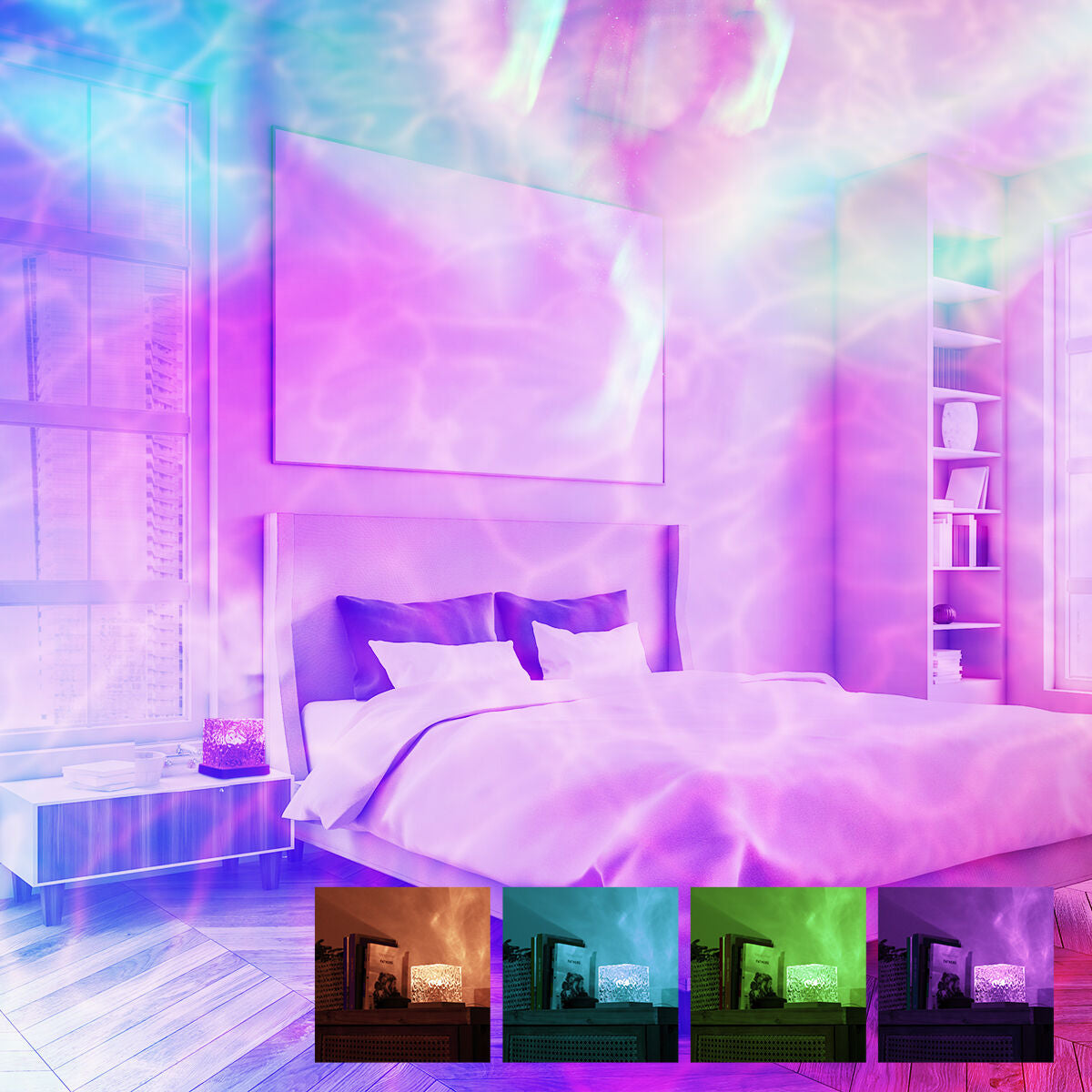 Revontuliprojektori kuutio, ladattava RGB, kaukosäädin & USB-C, makuuhuoneeseen – tunnelmavalo juhlatunnelma – kuva 4