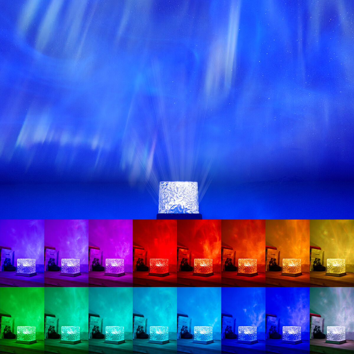 Revontuliprojektori kuutio, ladattava RGB, kaukosäädin & USB-C, makuuhuoneeseen – revontuliprojektori juhlatunnelma – kuva 5
