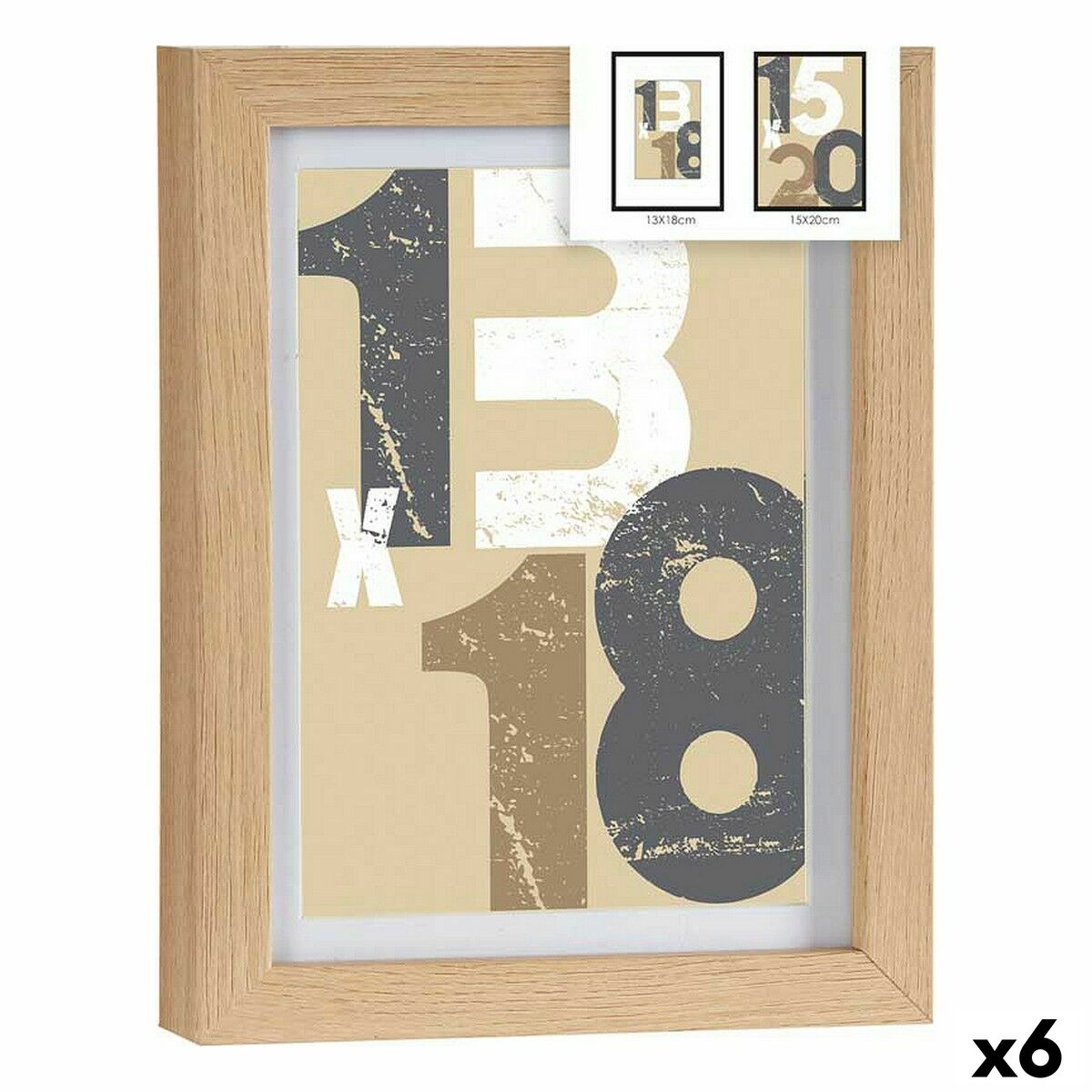 Valokuvakehys 13 x 18 cm luonnonväri, lasi & MDF - 6 kpl seinälle/pöydälle